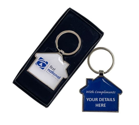 House Metal Key Tag - Resin dome both sides