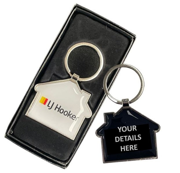 House Metal Key Tag - Resin dome both sides