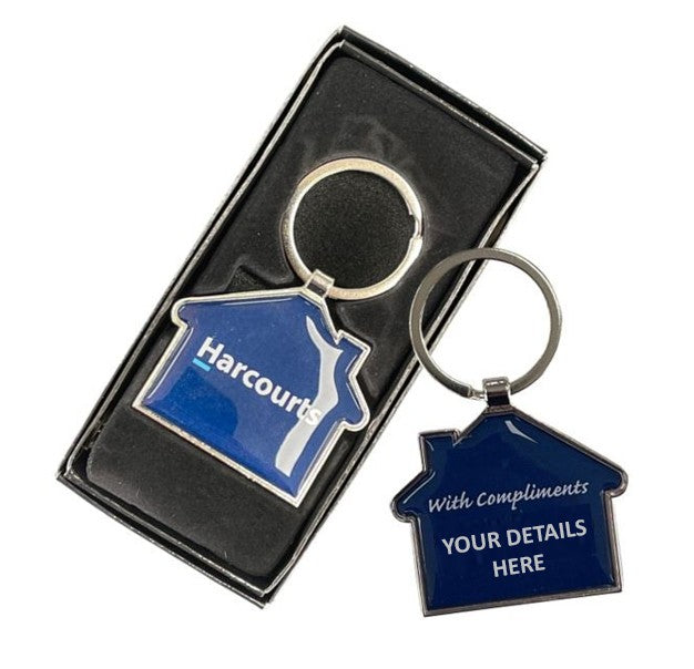 House Metal Key Tag - Resin dome both sides