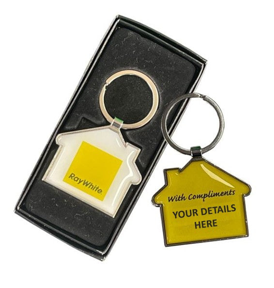 House Metal Key Tag - Resin dome both sides