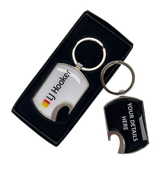 Bottle Opener Metal Key Tag - Resin dome both sides