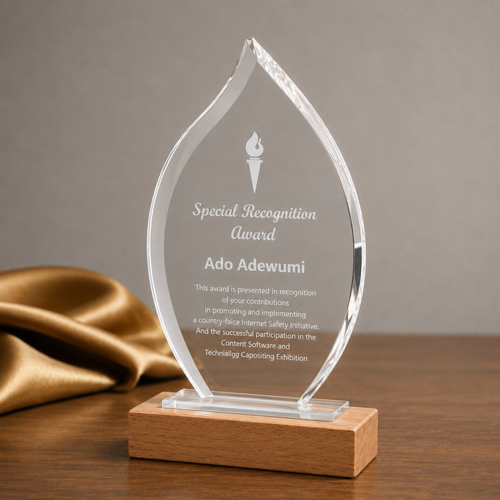 Glass And Wood Flame Trophy