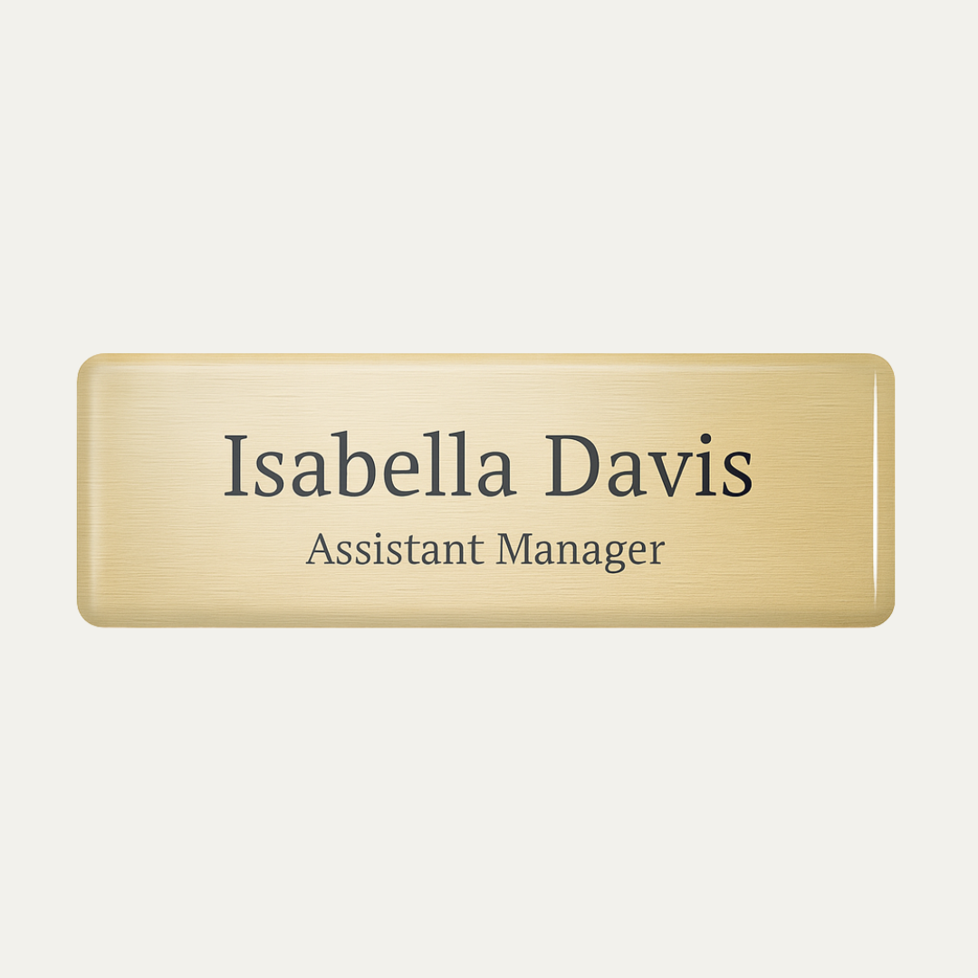 Metallic Finish Name Badge with resin coating (text 2 lines)
