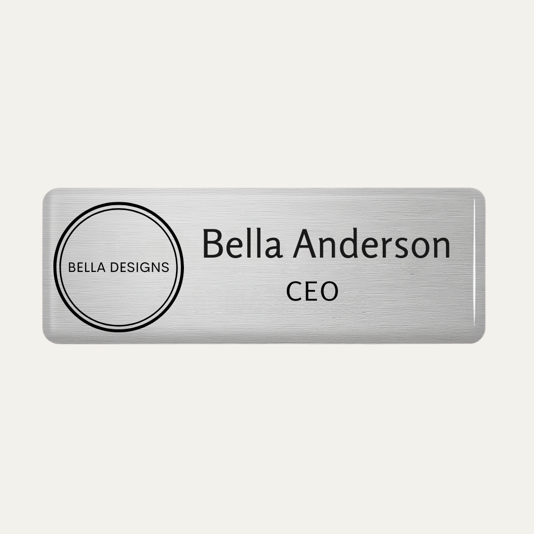 Metallic Finish Name Badge with resin coating (logo and text - 2 lines)