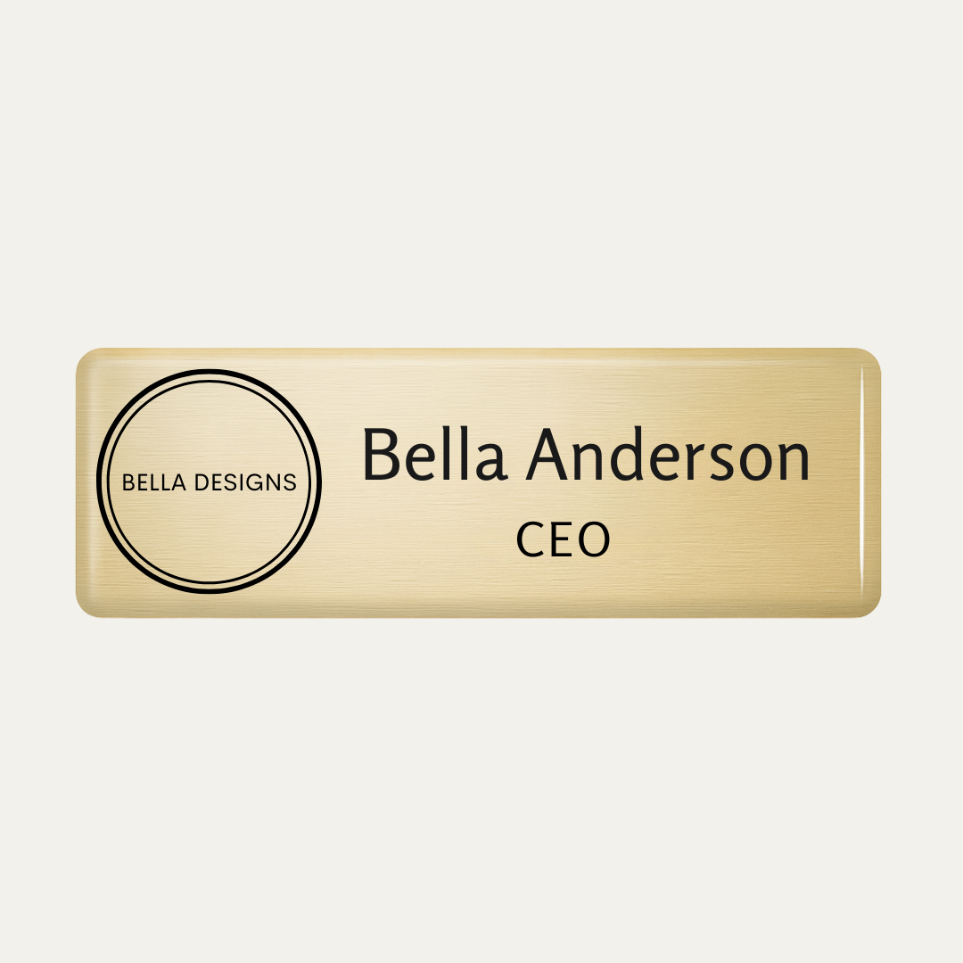 Metallic Finish Name Badge with resin coating (logo and text - 2 lines)