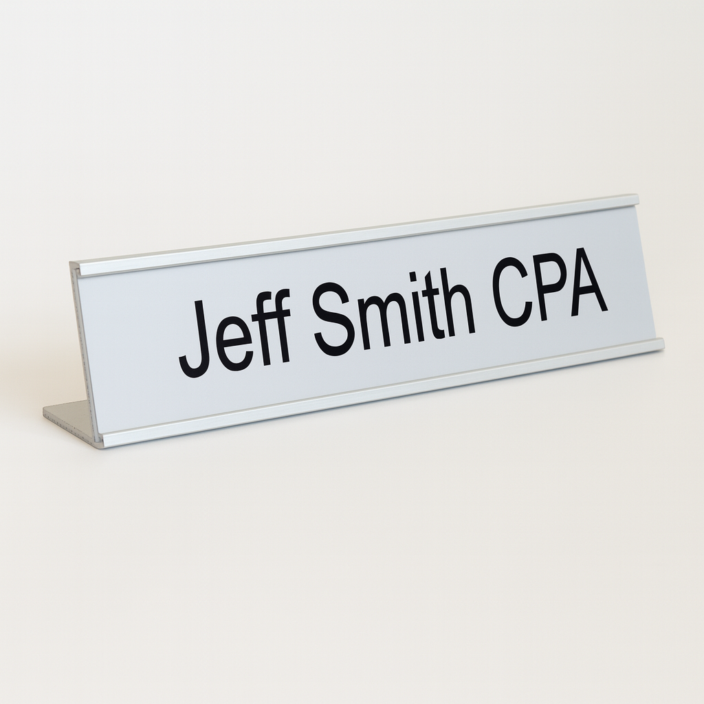 Desk Sign with aluminium holder