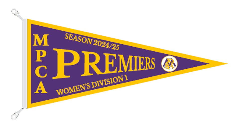 Custom triangular premiership flags with full colour sublimation printing.