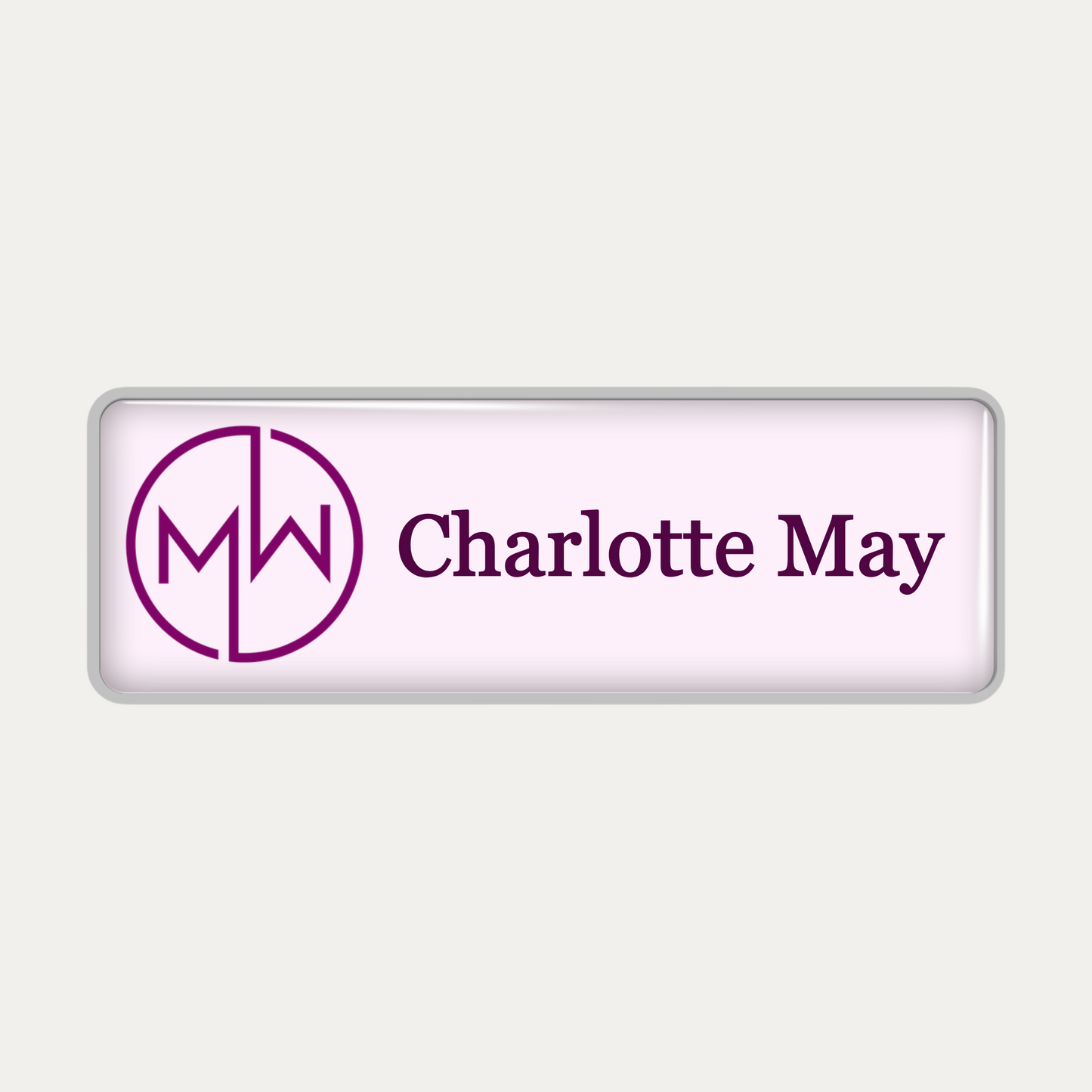 Metal name badge with resin coating (logo and text - 1 line)