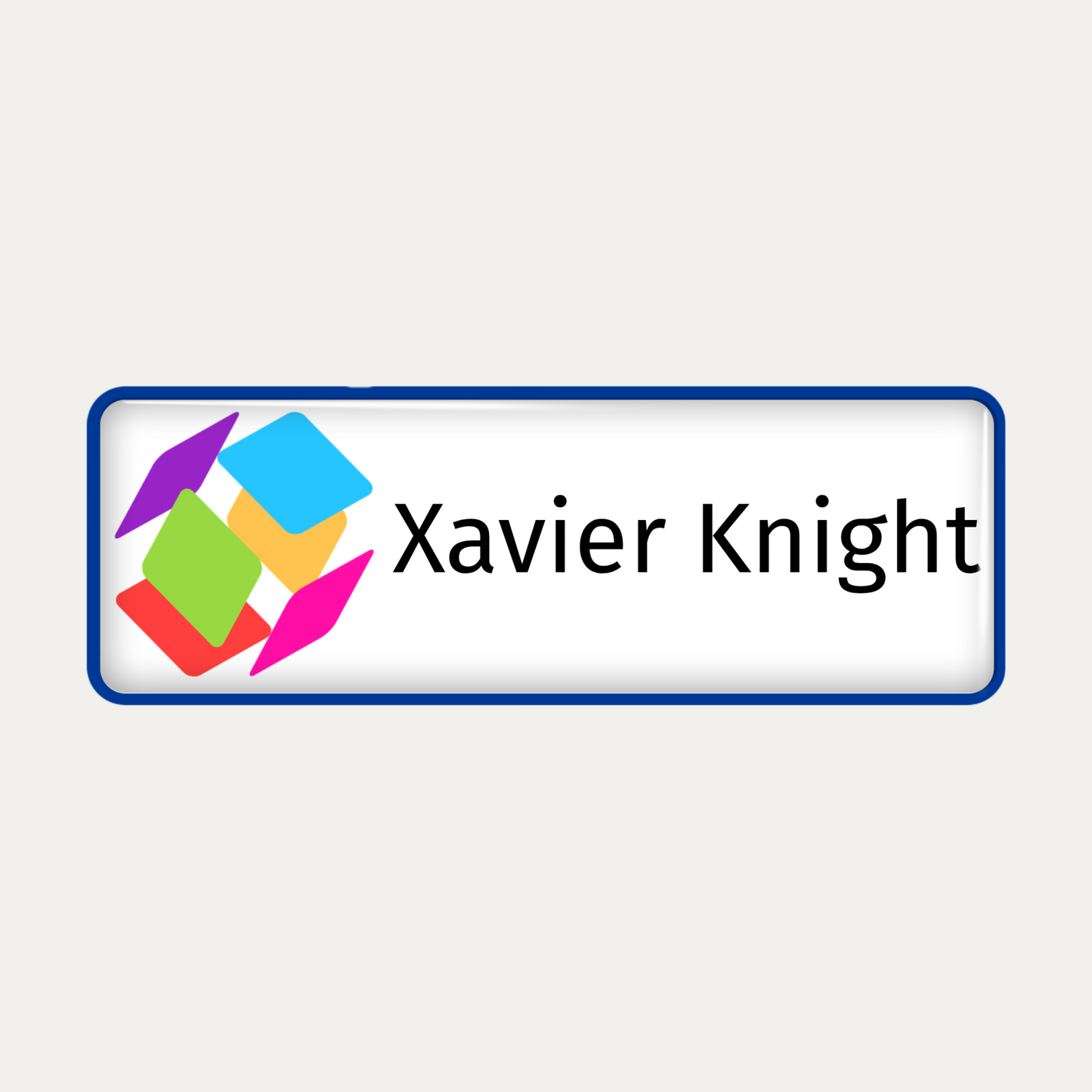Metal name badge with resin coating (logo and text - 1 line)