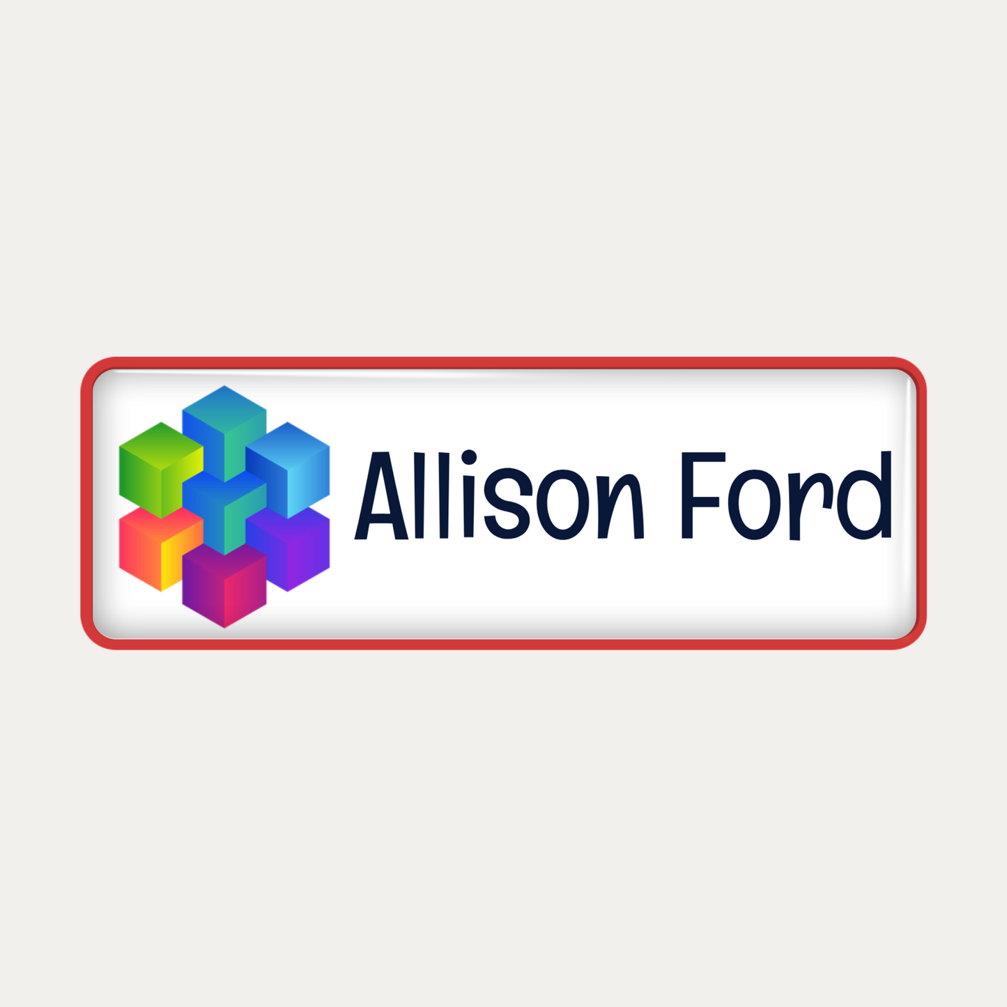 Metal name badge with resin coating (logo and text - 1 line)