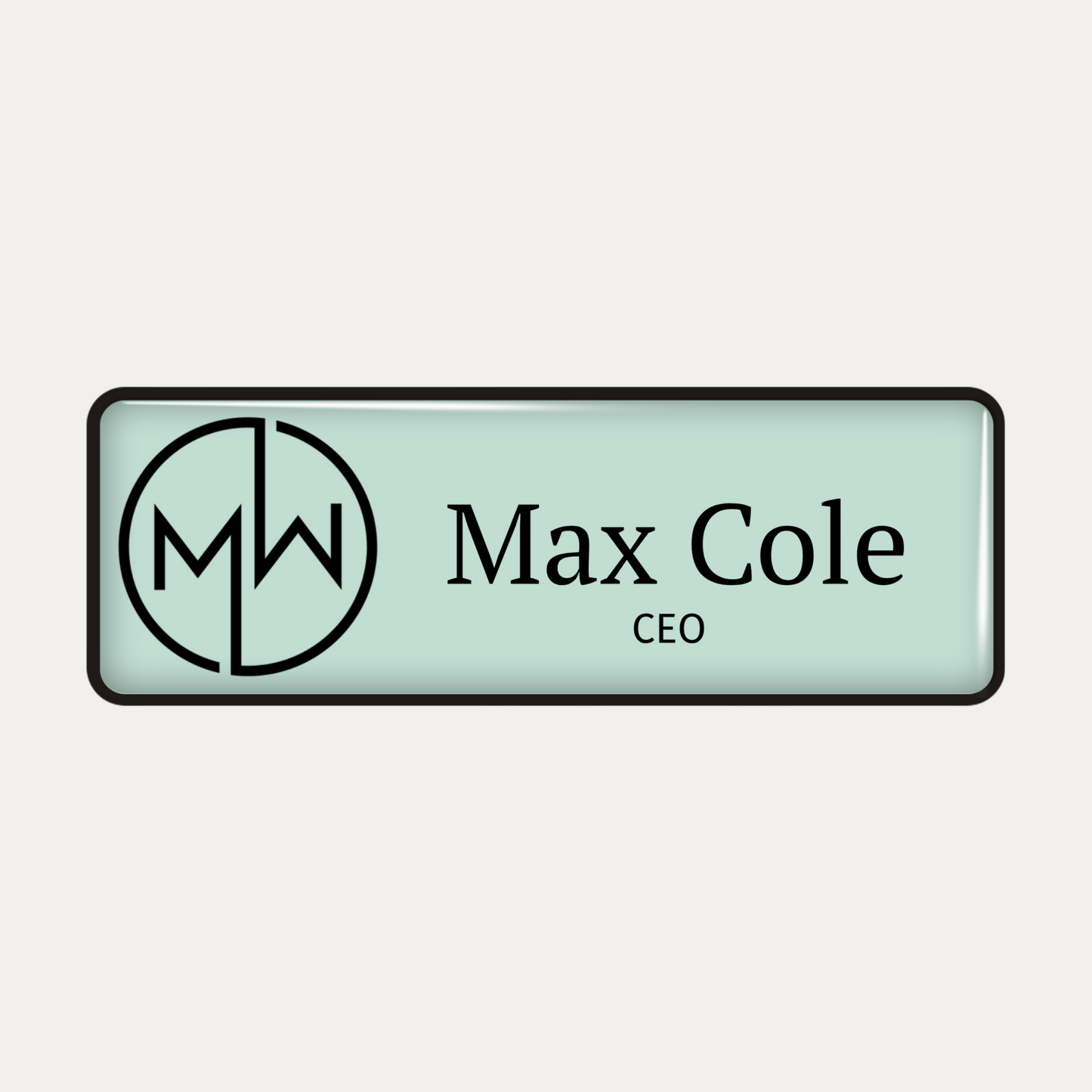 Metal name badge with resin coating (logo and text - 2 lines)