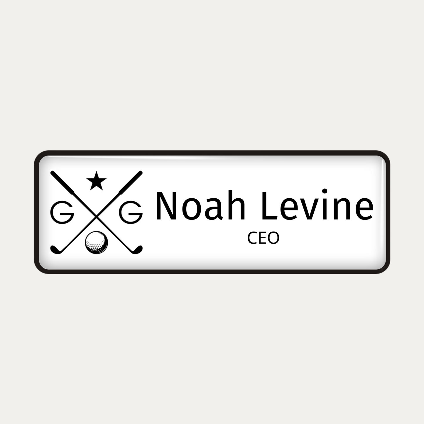 Metal name badge with resin coating (logo and text - 2 lines)