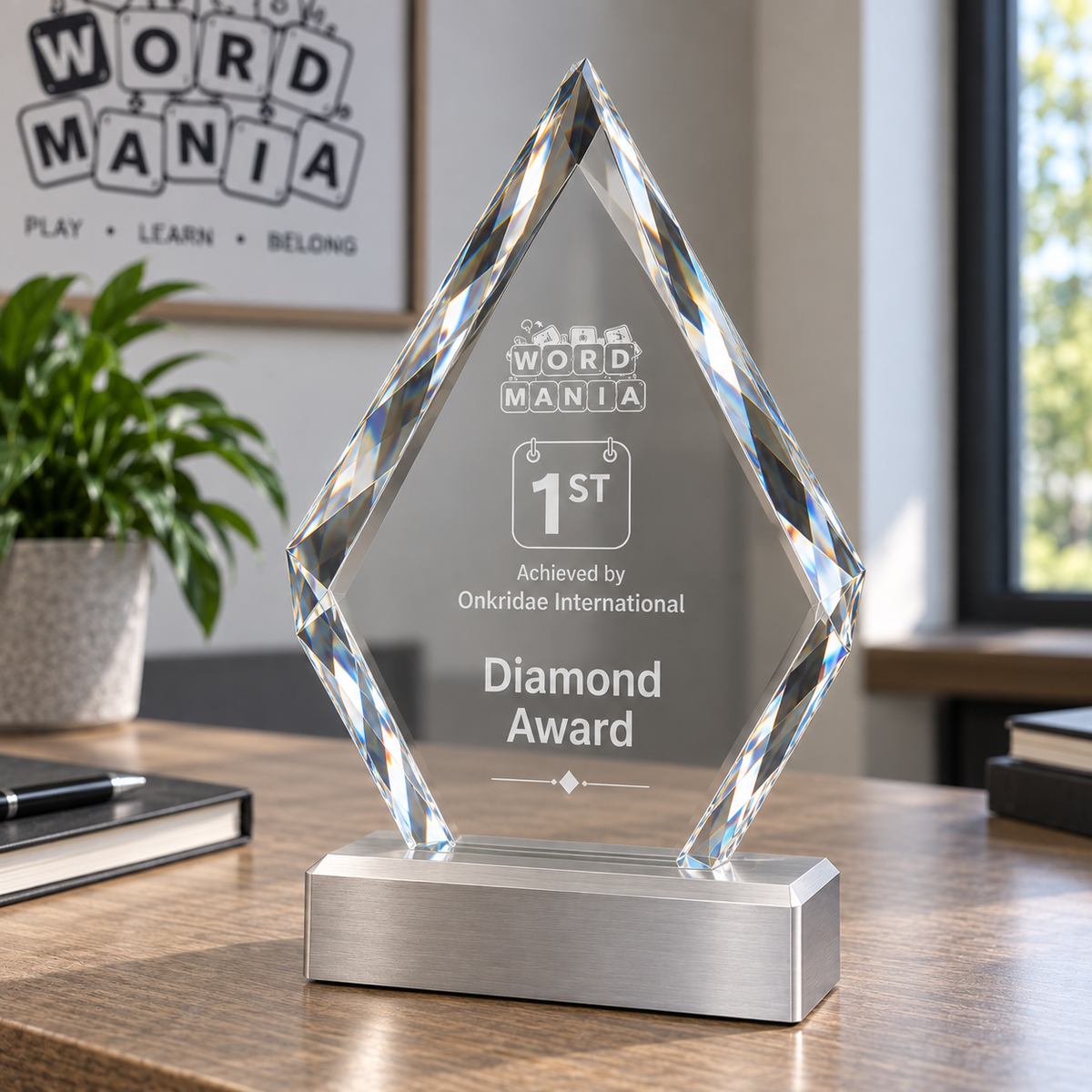 Glass And Metal Diamond Trophy