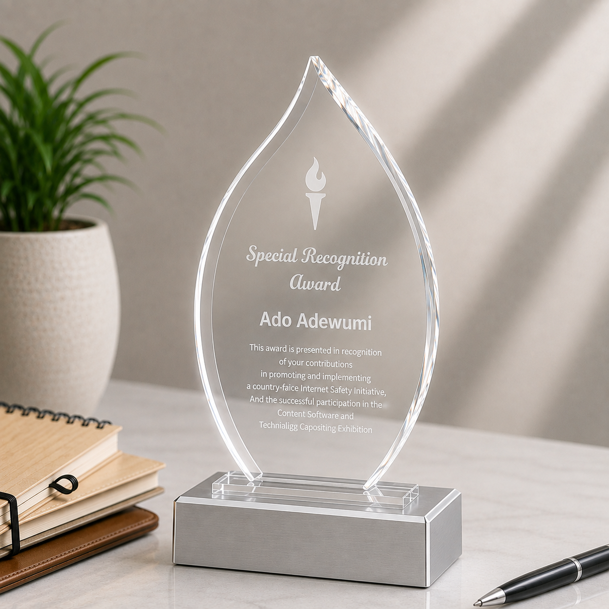 Glass And Metal Flame Trophy