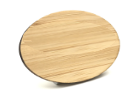 Oval wooden name badge.
