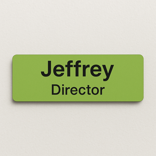 Printed name badge without resin coating (text 2 lines)