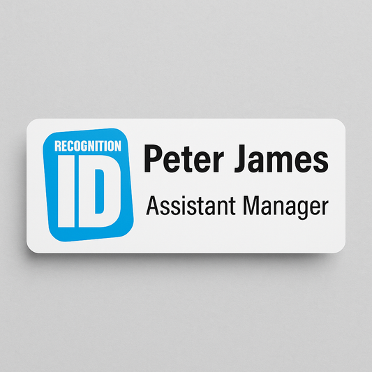 Printed name badge without resin coating (logo and text - 2  lines)