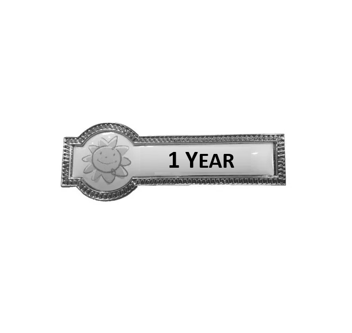 Rectangle and Round Metal Badge 55x19mm available in Gold and Silver