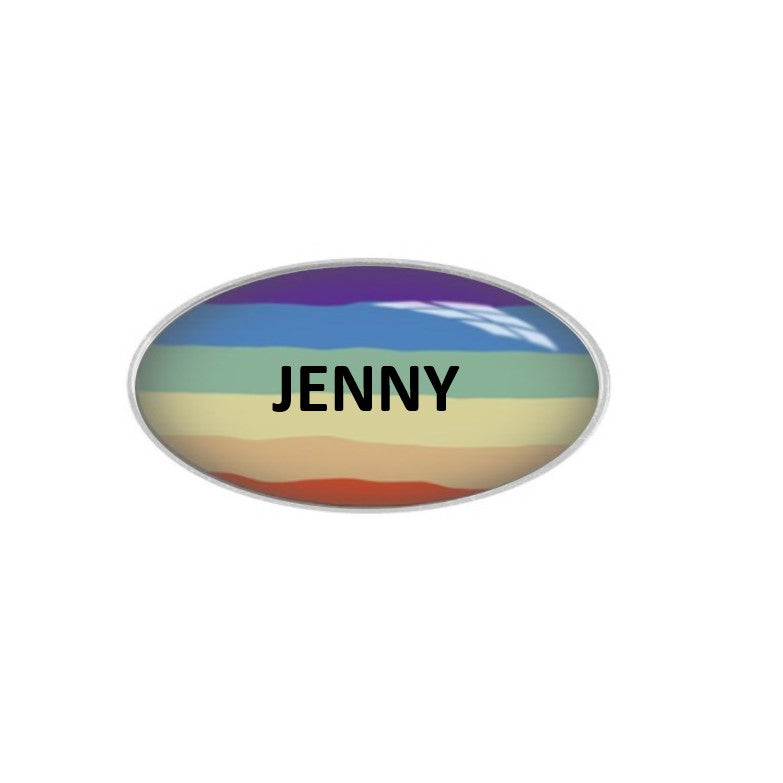 Oval Metal Name Badge - with epoxy/resin coating - Pin Fixture