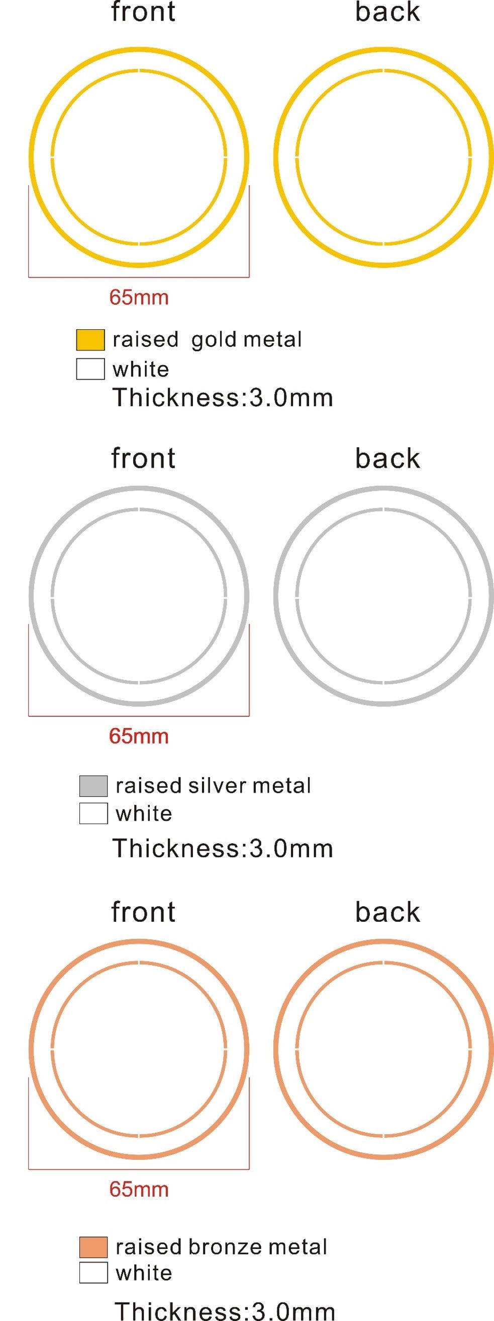Large Round Shiny Coin/Medal with White Enamel - 50mm Recess both sides - 65mm
