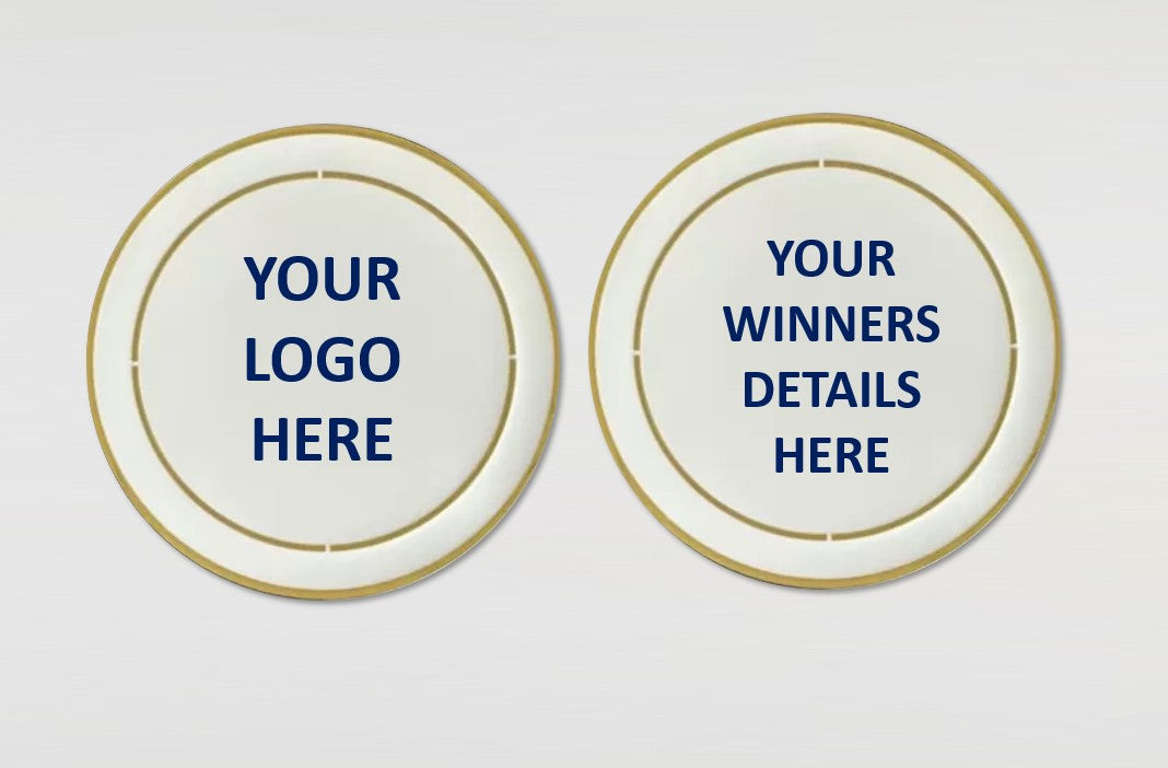 Large Round Shiny Coin/Medal with White Enamel - 50mm Recess both sides - 65mm