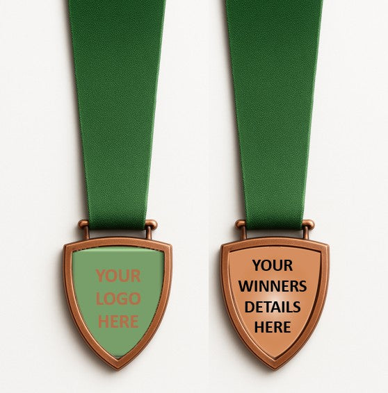 Shield Medal with Custom Centre and Ribbon - 50x63mm