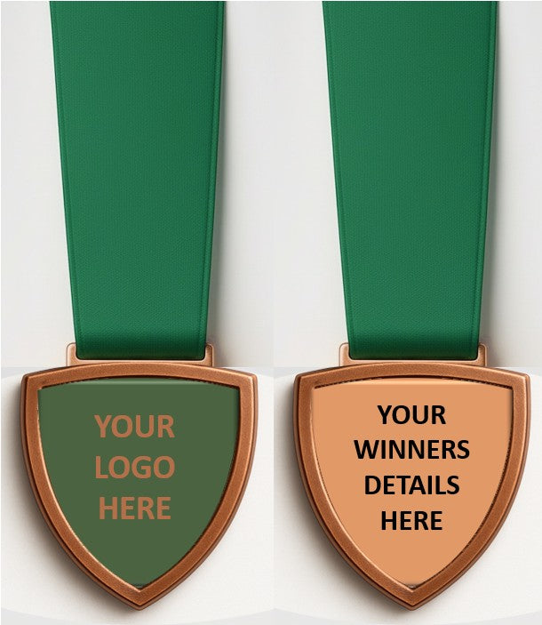 Large Shield Medal with Custom Centre and Ribbon - 75x65mm