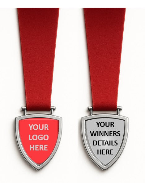 Shield Medal with Custom Centre and Ribbon - 50x63mm