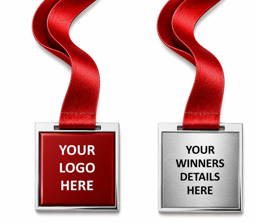 Square Medal with Custom Centre and Ribbon - 50mmx55mm