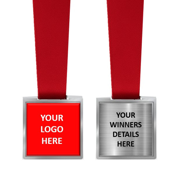 Square Medal with Custom Centre and Ribbon - 50mmx55mm