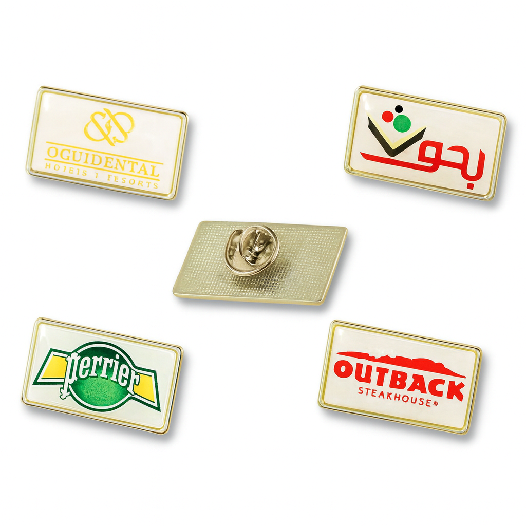 Medium rectangle metal lapel pins with doming