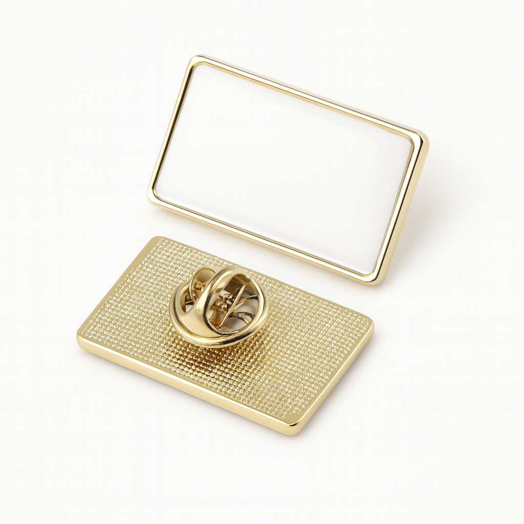 Medium rectangle metal lapel pins with doming