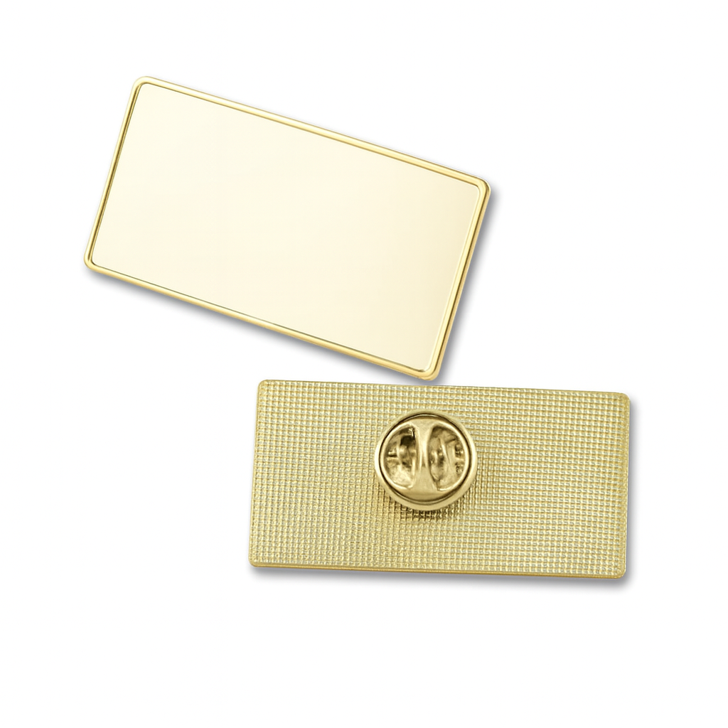 Large rectangle metal lapel pins with doming