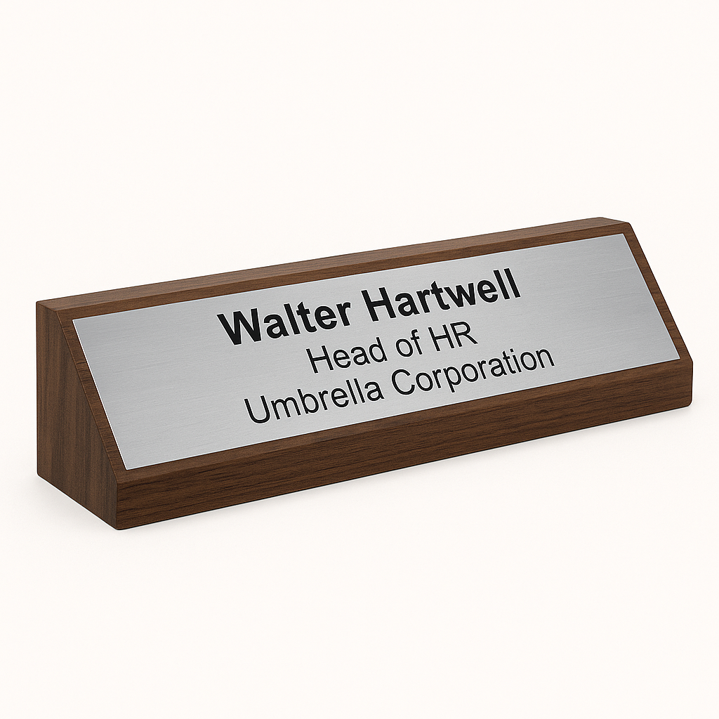 Value timber desk sign in traditional walnut finish