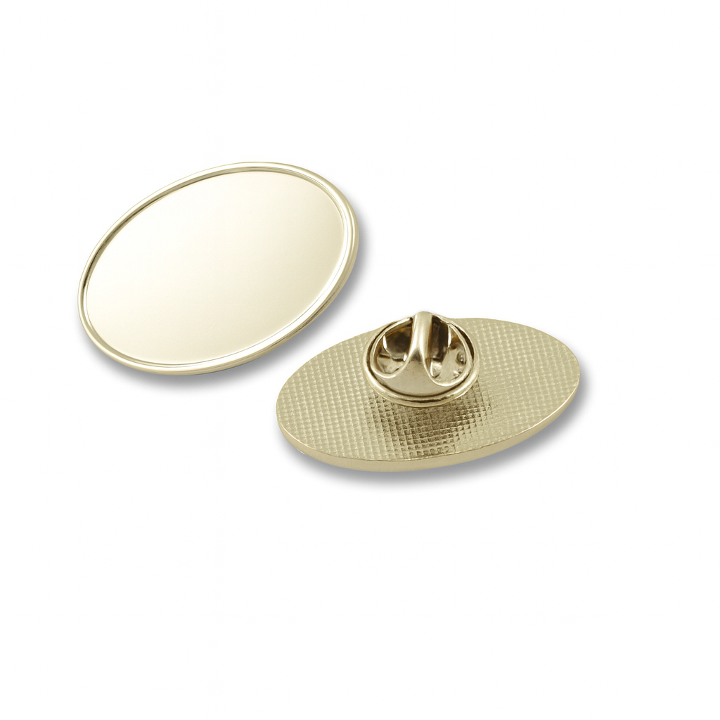 Oval metal lapel pins with doming