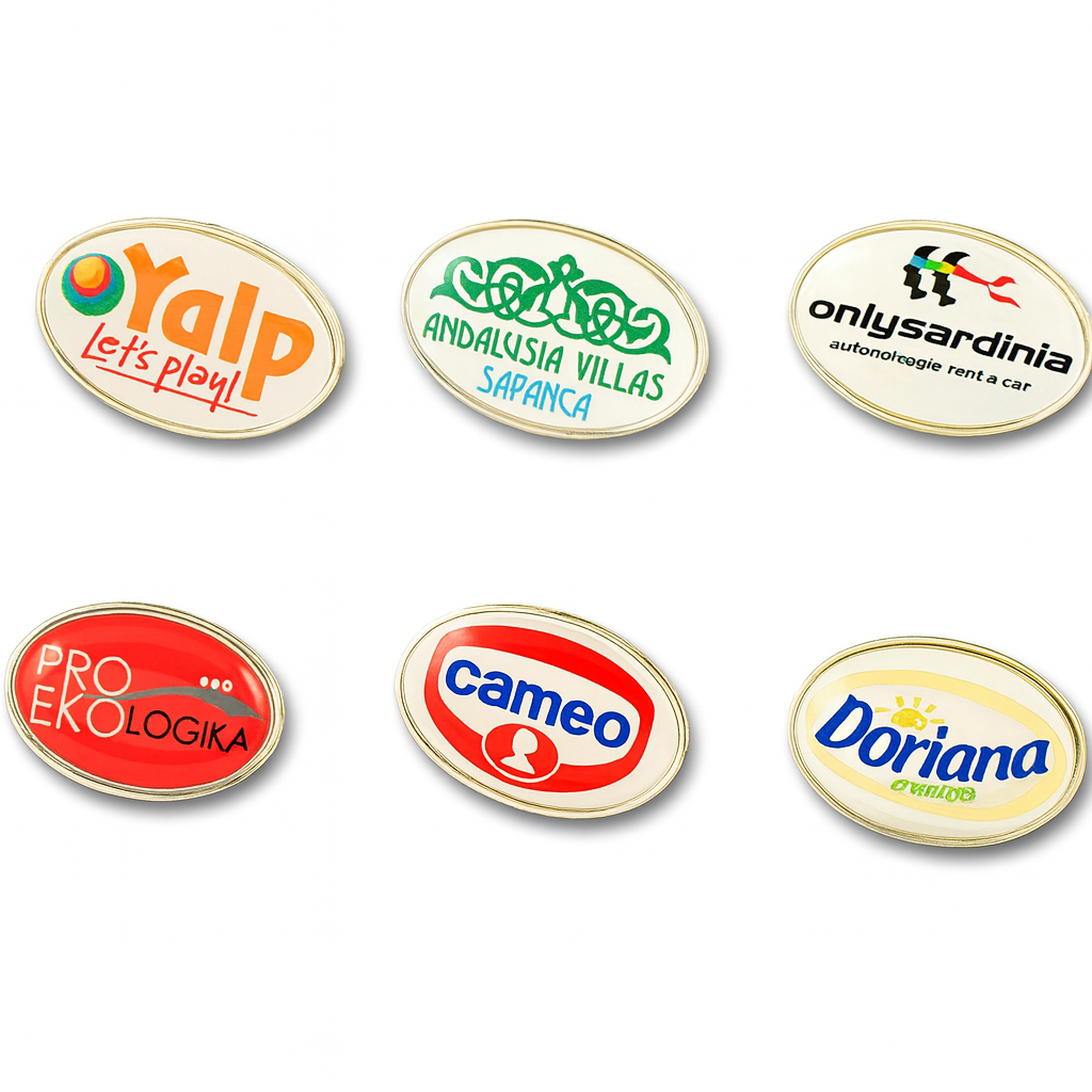 Oval metal lapel pins with doming