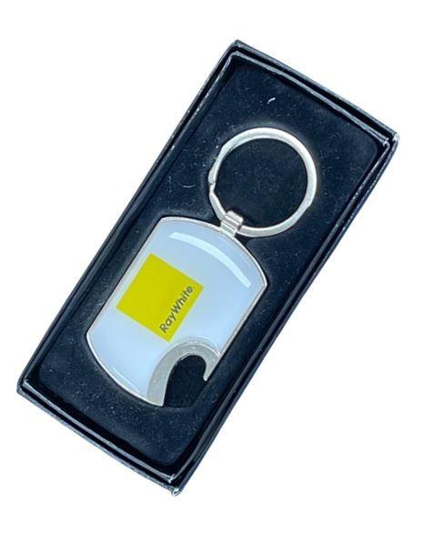 Ray White Bottle Opener Metal Key Tag with Doming Both Sides