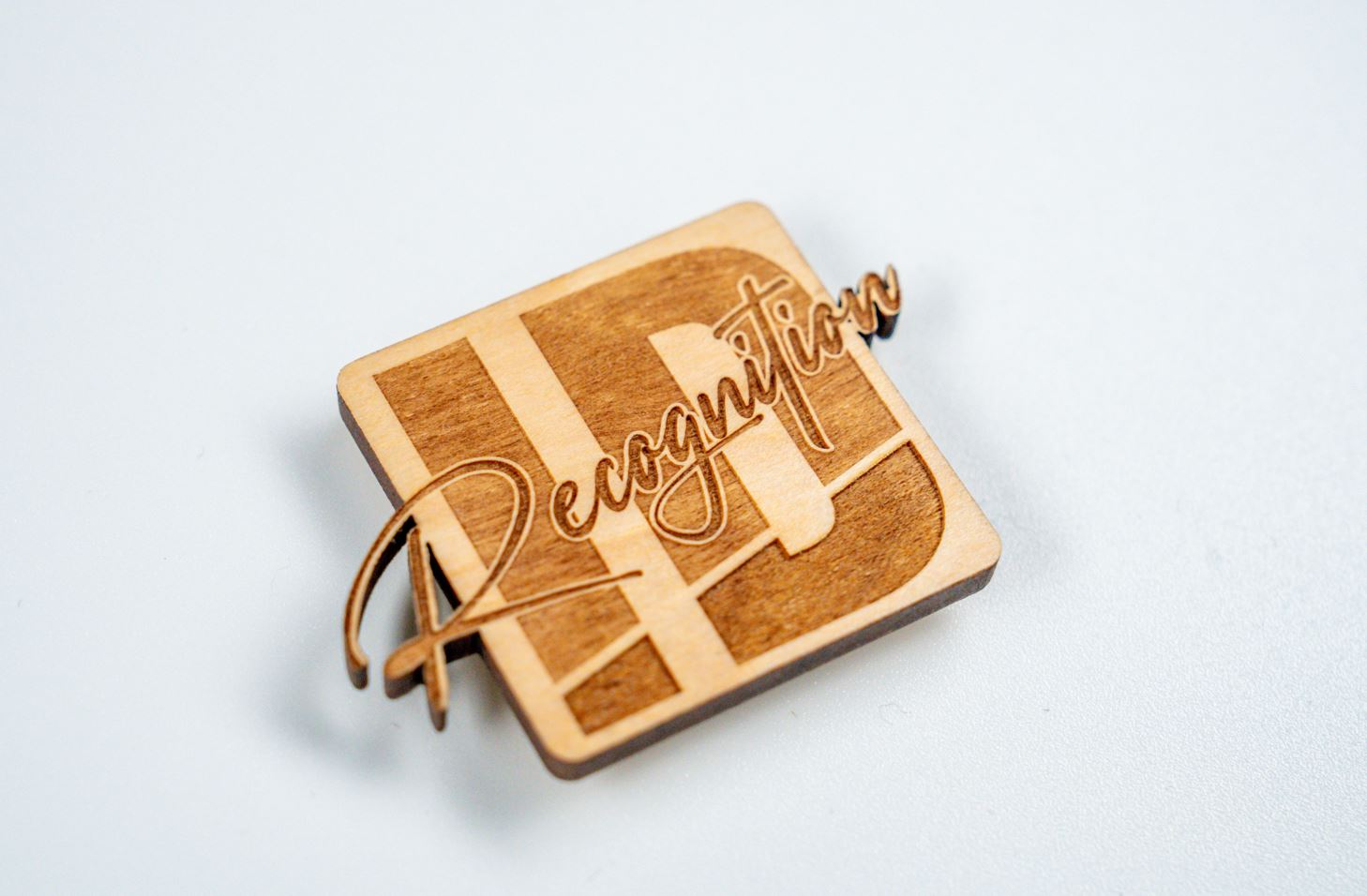 Custom shape name badge - engraved wood