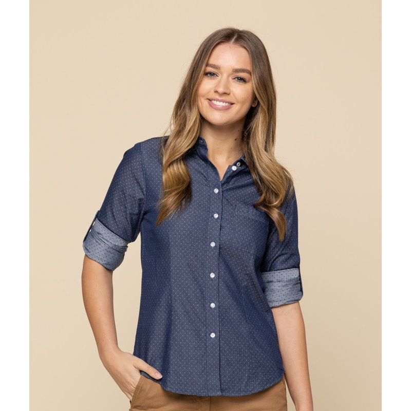 GLOWEAVE Womens Wellington Denim Dobby Long Sleeve Shirt