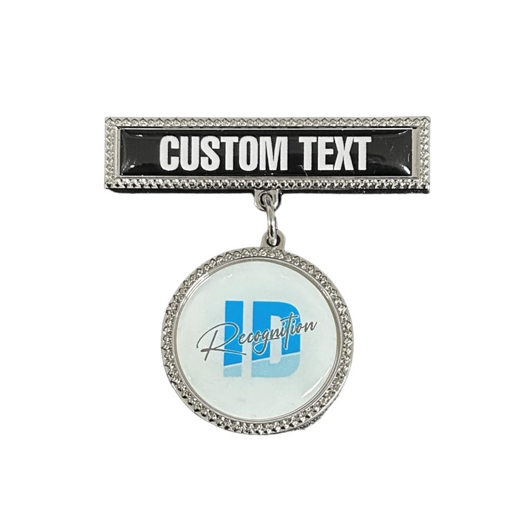 Double Metal Silver Badge with Pin fixture - epoxy/resin...