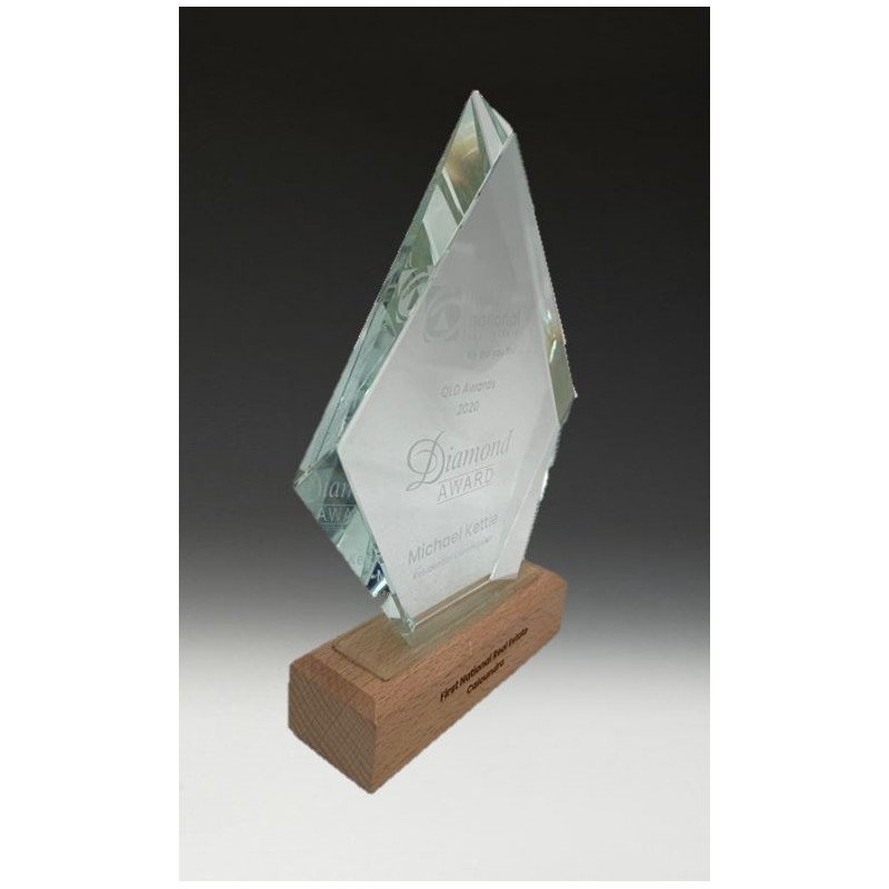 GLASS AND WOOD DIAMOND TROPHY