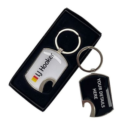 Bottle Opener Metal Key Tag - Resin dome both sides