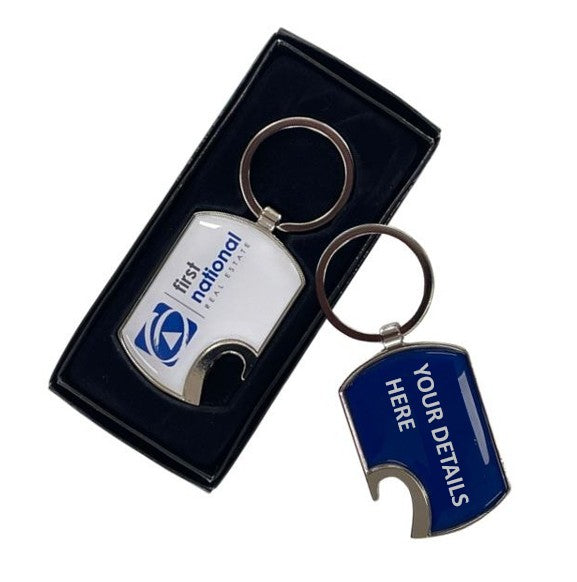 Bottle Opener Metal Key Tag - Resin dome both sides