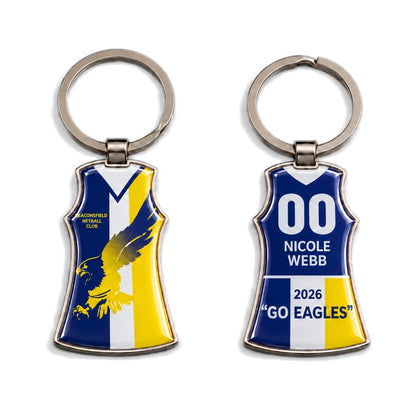 Netball Dress Metal Key Tag - Resin dome both sides