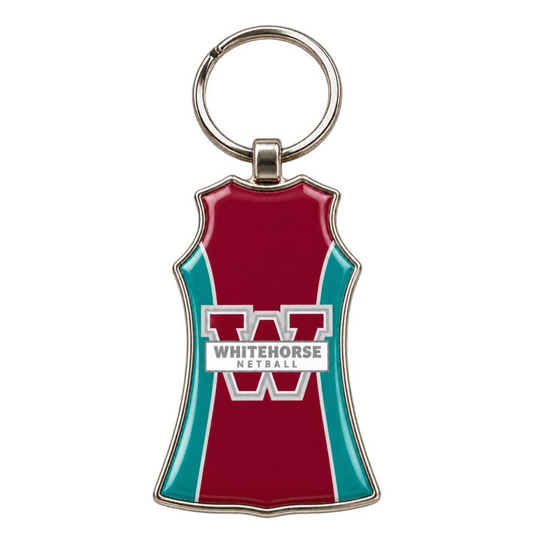 Netball Dress Metal Key Tag - Resin dome both sides