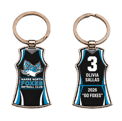 Netball Dress Metal Key Tag - Resin dome both sides