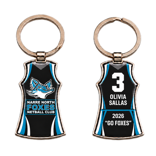 Netball Dress Metal Key Tag - Resin dome both sides