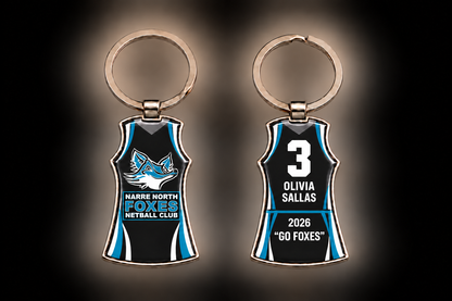 Netball Dress Metal Key Tag - Resin dome both sides