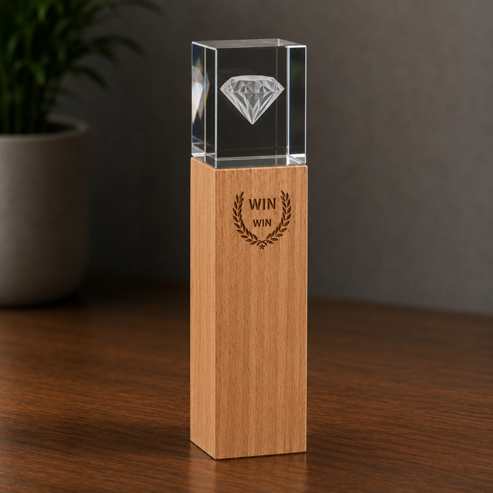 Crystal And Wood Column Trophy