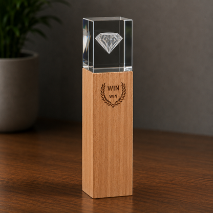 Crystal And Wood Column Trophy